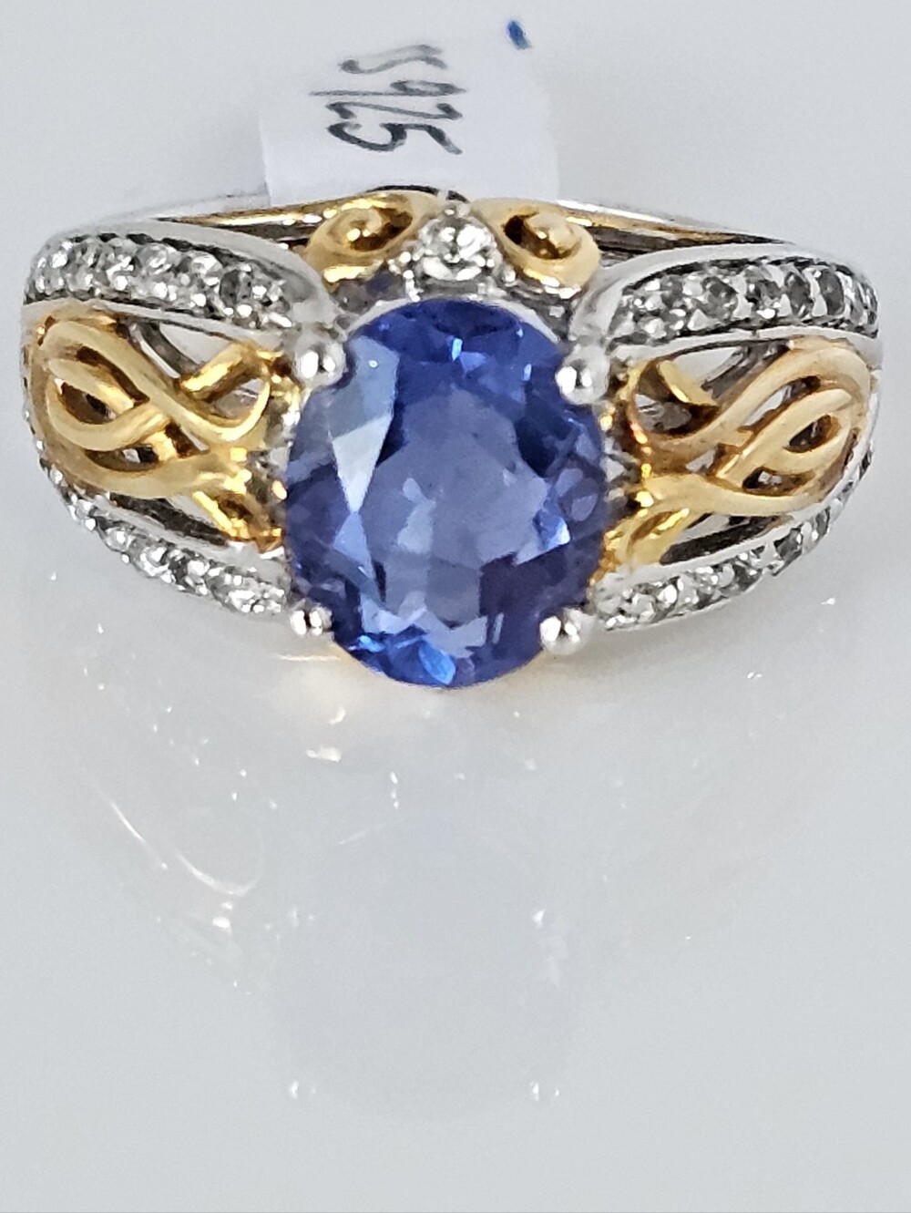 Victoria Wieck London Blue Topaz & White Topaz Ring Yellow Gold Vermeil Sz 8!